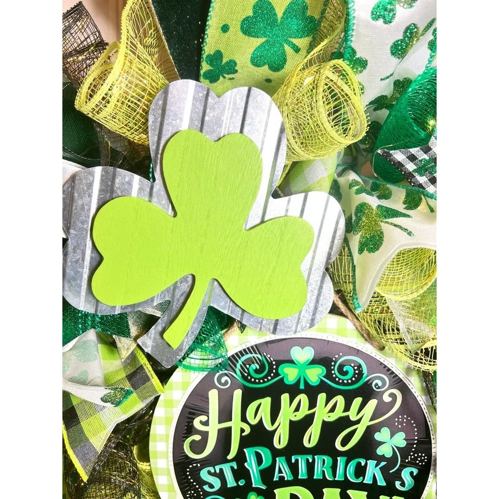Handmade Happy St. Patrick’s Day Ribbon Prelit Wreath 22 ins LED W8